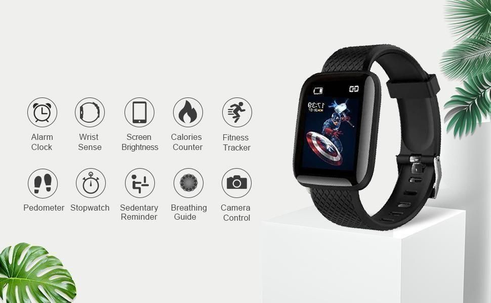 ID116 Plus Smart Bracelet Fitness Tracker Color Screen Smartwatch Heart Rate Blood Pressure Pedometer Sleep Monitor - Nithin's Garage