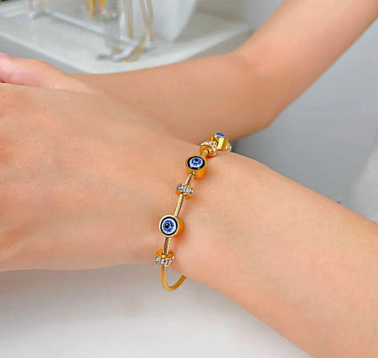 Golden Evil Eye Cable Bracelet - Nithin's Garage
