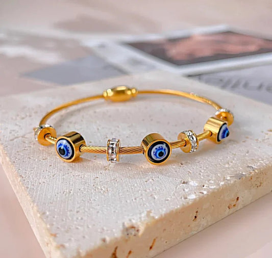 Golden Evil Eye Cable Bracelet - Nithin's Garage