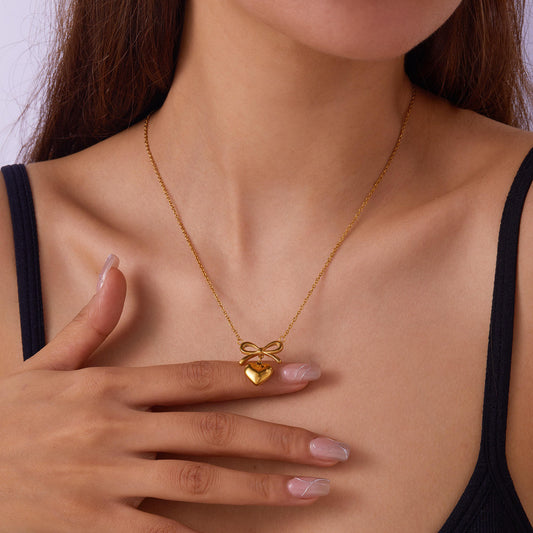 Bow Heart Pendant Necklace – Dainty Cute Pendant Jewelry Gift - Nithin's Garage