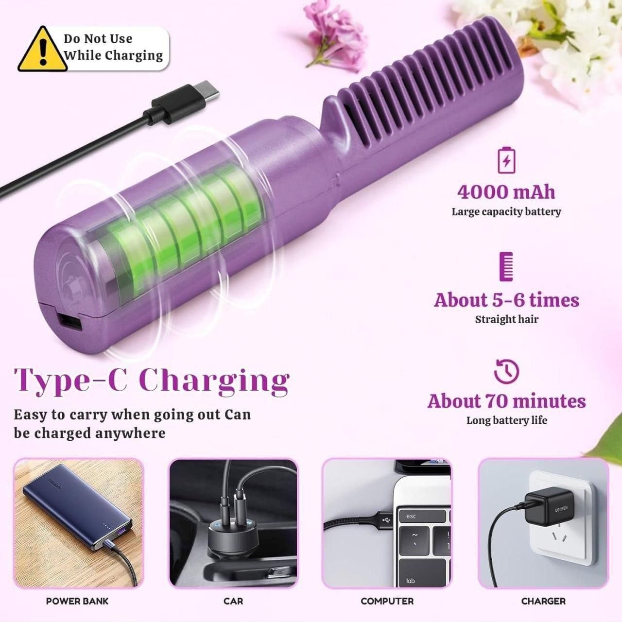 Meneflix Portable Mini Hair Straightener Cordless Rechargeable Mini Adjustable Hair Straightener Hot Comb - Nithin's Garage