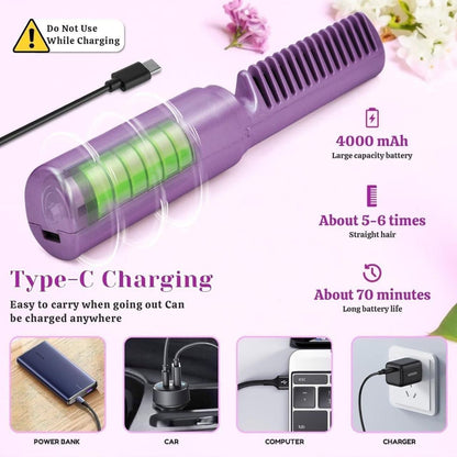 Meneflix Portable Mini Hair Straightener Cordless Rechargeable Mini Adjustable Hair Straightener Hot Comb - Nithin's Garage