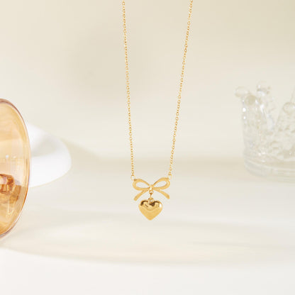 Bow Heart Pendant Necklace – Dainty Cute Pendant Jewelry Gift - Nithin's Garage