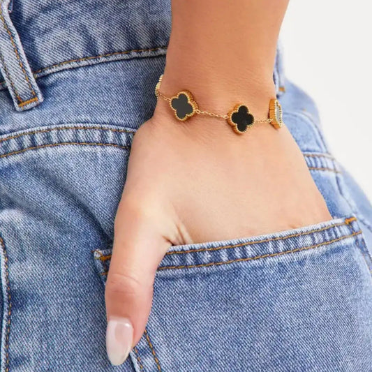 Black Four Leaf Clover Bracelet - Nithin's Garage