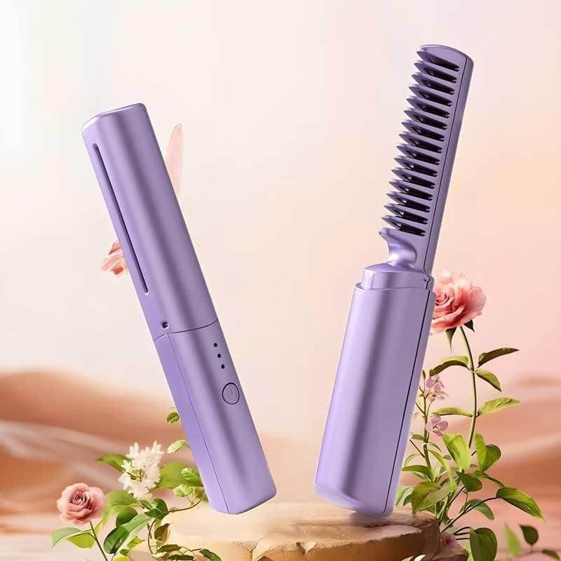 Meneflix Portable Mini Hair Straightener Cordless Rechargeable Mini Adjustable Hair Straightener Hot Comb - Nithin's Garage