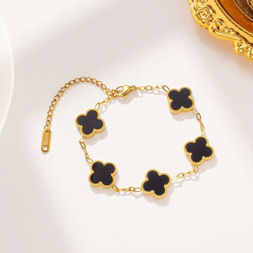Black Four Leaf Clover Bracelet - Nithin's Garage